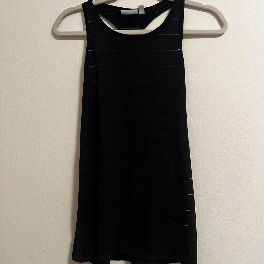 Athleta Womens Black Striped Mesh High Neck Racerback Athletic Chi Tank Top